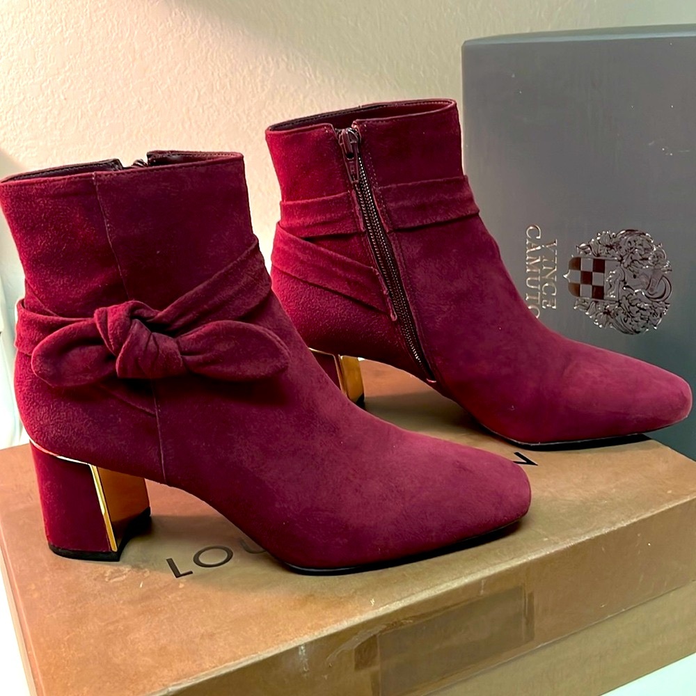 Alex Marie Bordeaux Suede Bow Tied Booties Size 7 & 1/2 M Made In Brazil